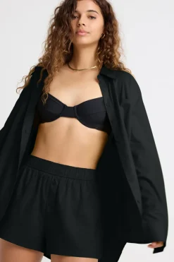 Arden Linen Button Down Top - Black