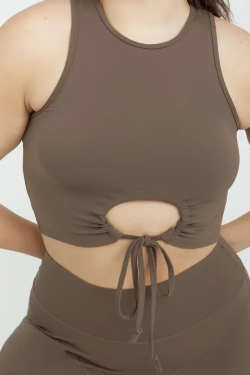 Flo Tie Front Tank-Taupe