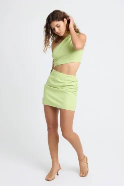 Logan Linen Mini Dress - Lime